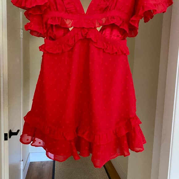 Red Ruffled Mini Cutout Dress - Picture 9 of 16